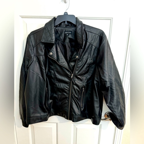 New Look Faux Leather Black Moto Jacket Zip Pockets Plus 3x - Picture 1 of 10